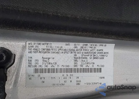 2012 Ford Focus Se z USA, uszkodzony, nr VIN 1FAHP3F26CL106812